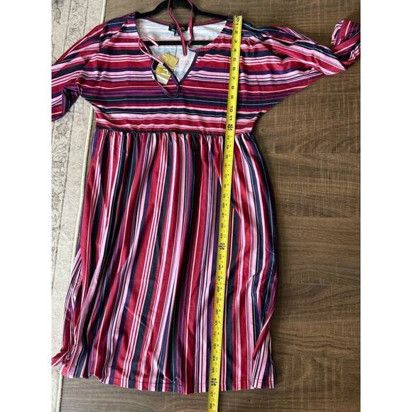 Suzanne Betro Dress Womens Size Medium Pockets Multi Stripe Red Blue New - Picture 7 of 7
